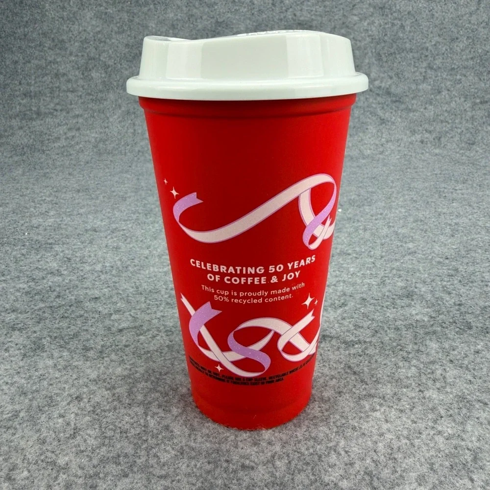 Starbucks 2021 50 Years Celebrate Coffee 16 fl oz Reusable Cup Red White Lid